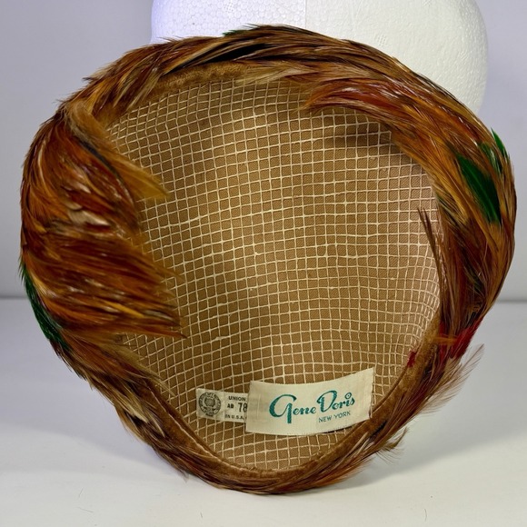 VTG Gene Doris New York Fheasant Feather Tilt Hat Union Made USA MCM Cocktail main image 12